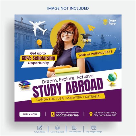 Premium PSD | Study abroad social media banner ads and facebook post template design