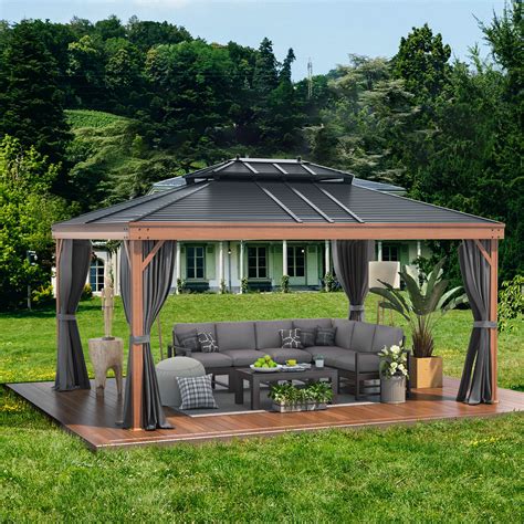 Hommow 12' X 16' Hardtop Gazebo Metal Gazebo with Galvanized Steel Double Roof for Backyard ...