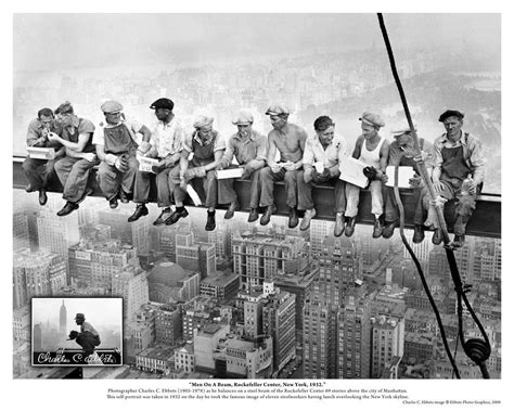 Men on a beam, Rockefeller Center, New York 1932 - Charles C. Ebbets | Lunch atop a skyscraper ...