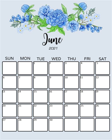 Cute June 2021 Calendar | Free Resume Templates