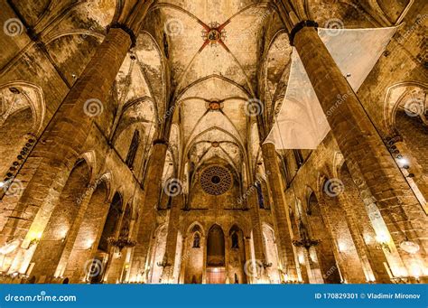 Cathedral of Saint Eulalia. Interior of the Church in the Night Light Editorial Photo - Image of ...