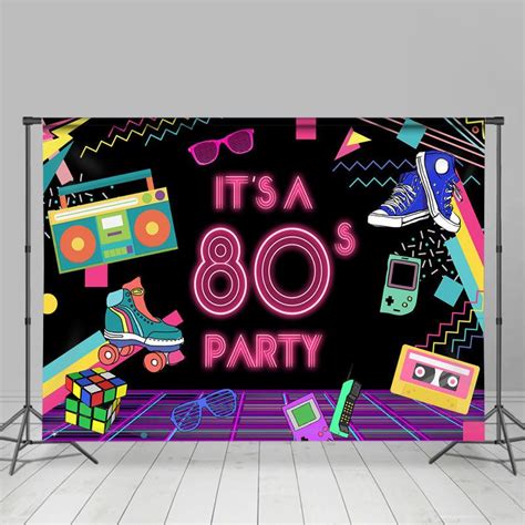 Its A 80S Party Neon Lights 80S Theme Dance Backdrop in 2022 | Diy birthday backdrop, 80s theme ...