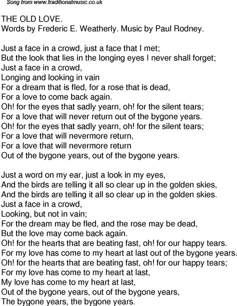 Old Time Song Lyrics for 34 The Old Love