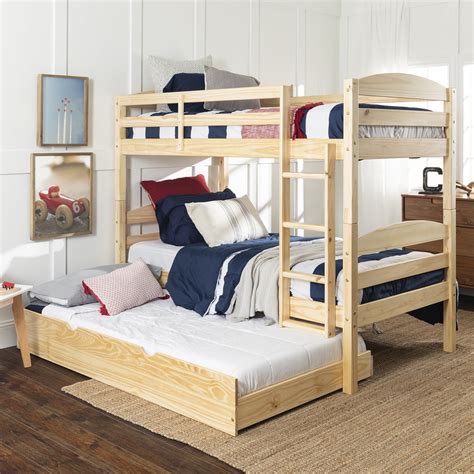 Solid Wood Twin over Twin Natural Bunk Bed with Storage/Trundle Bed by ...