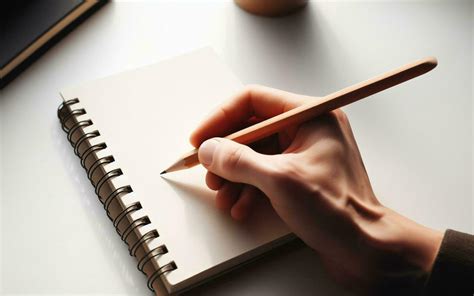 AI generated blank notebook The hand holding the pencil is about to ...