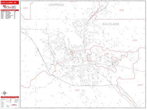 Eau Claire Wisconsin Zip Code Wall Map (Red Line Style) by MarketMAPS ...