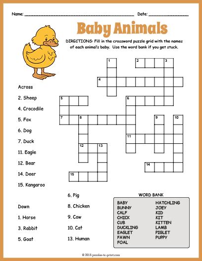 Baby Animals Crossword