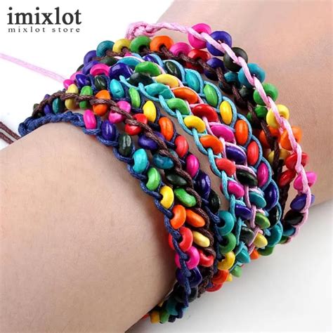 Imixlot 20pcs/Lot Colorful Wood Wristbands Child Bead Braided Bracelet ...