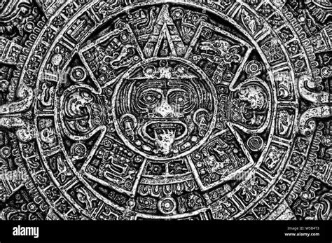 An ancient Aztec calendar which was once used by native North American people. Monochrome Stock ...