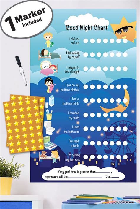 Good Night Routine Chart 11.5" x 18.5" Nighttime Potty Training Kids Sleeping Guide Bedtime Rou ...