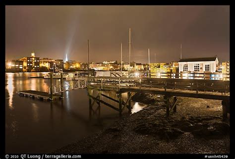 Picture/Photo: Pier and skyline by night. Portsmouth, New Hampshire, USA