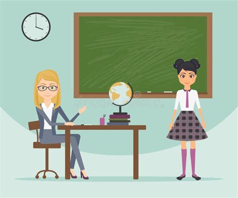 Female Teacher and Schoolgirl in School Uniform. Cartoon Vector Flat ...