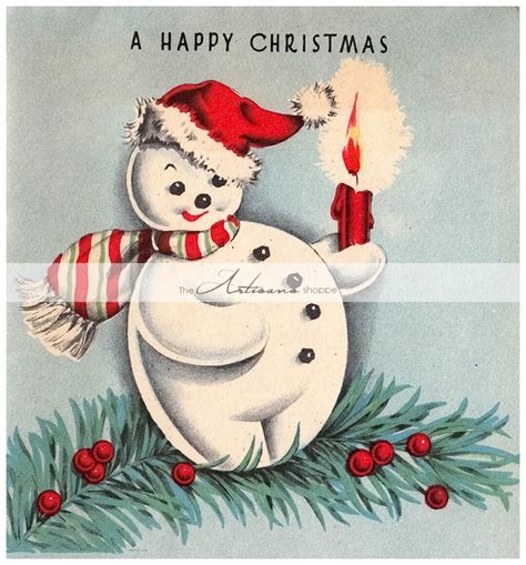 Vintage Christmas Snowman Card Image Digital Download Printable Image ...