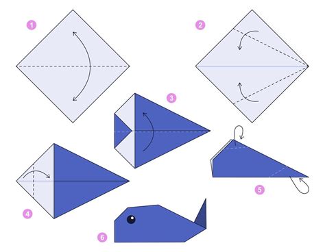 Whale origami scheme tutorial moving model. Origami for kids. Step by ...