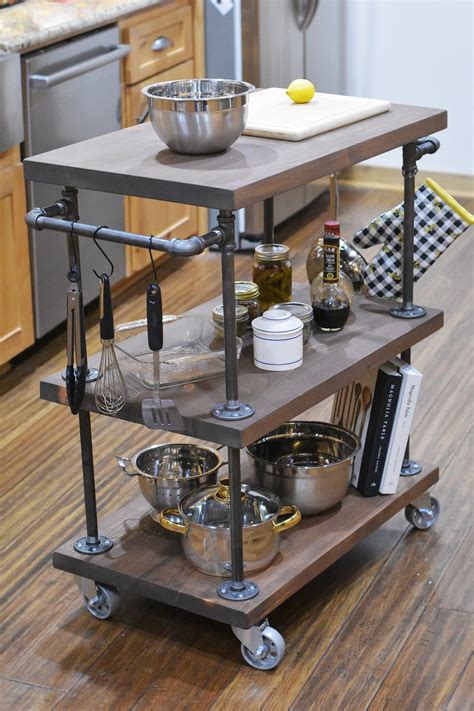 Industrial Farmhouse Kitchen Island Prep Cart With Rolling - Etsy