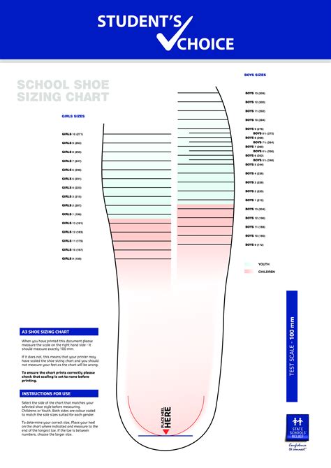 Printable Shoe Size Chart Men's