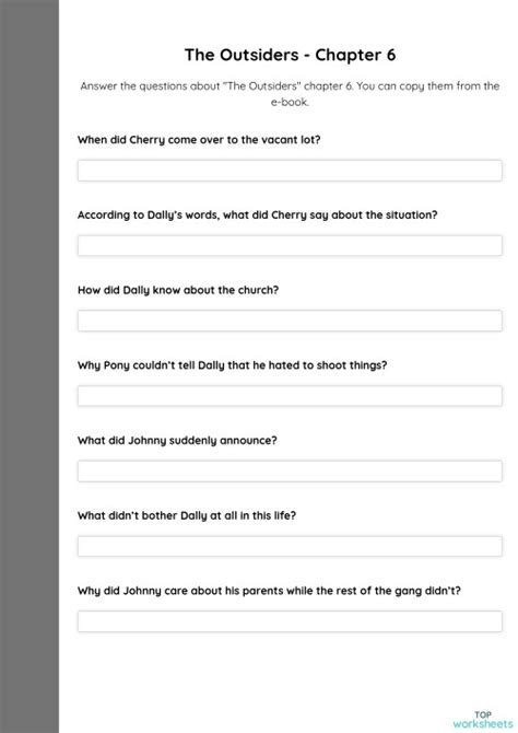 The Outsiders - Chapter 6. Interactive worksheet | TopWorksheets