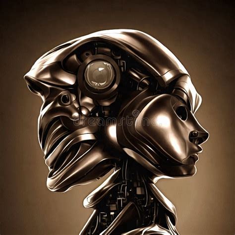 Illustration of Futuristic Fantastic Android Robot Portrait Painting on Paper Canvas. Generative ...