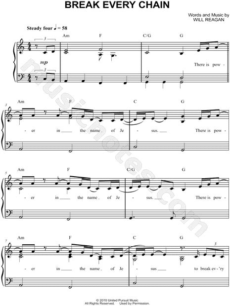 Tasha Cobbs Leonard "Break Every Chain" Sheet Music (Easy Piano) in A Minor - Download & Print ...