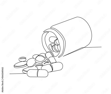 Fototapeta Continuous one line drawing of medicine pills or capsule bottle. Simple illustration ...