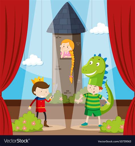 Kids doing role play on stage Royalty Free Vector Image