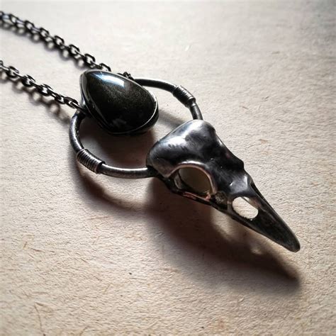 Crow Skull Necklace Black Obsidian Gemstone Necklace Bird | Etsy | Crow skull, Skull necklace ...
