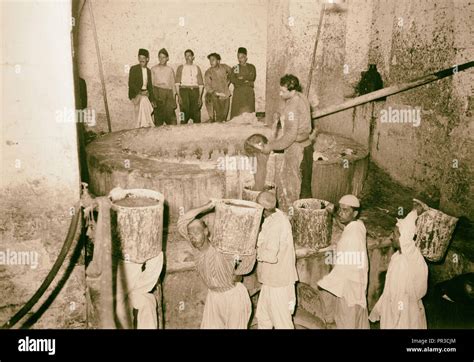 Arab factories & general improvements in Nablus, The Soap Factory. The boiling pot liquid soap ...