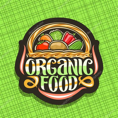 Logotipo vectorial para alimentos orgánicos, insignia oscura con ...