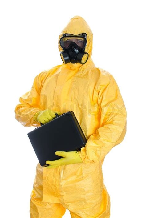 Man with briefcase in protective hazmat ... | Stock image | Colourbox