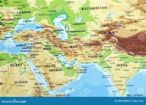 World Map or Atlas of Asia and Middle East Countries, India, Pakistan, Afghanistan, Iran, Iraq ...