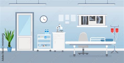 Vector illustration of hospital room interior with medical tools, bed ...
