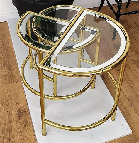 Brass and Mirror Glass Bamboo Hollywood Regency Nesting Round Coffee ...