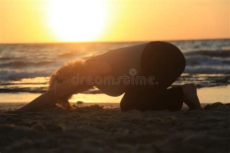 Woman Meditation and Yoga Poses in the Beach Stock Image - Image of ...