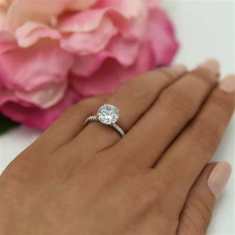 3.25 Ctw, 3 Ct Round Accented Solitaire Ring, Engagement Ring, Half Eternity Band, Bridal Ring ...