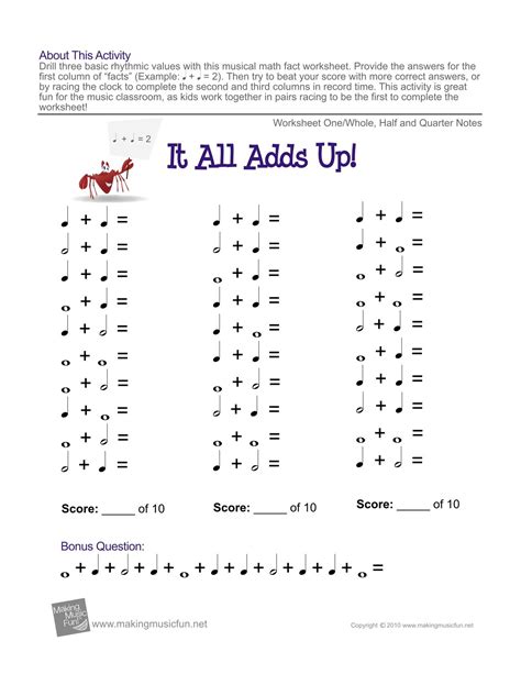 Note Value Worksheets