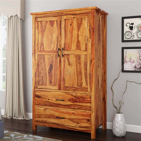 Healdsburg Rustic Solid Wood Large Wardrobe Armoire W Shelves & Drawer