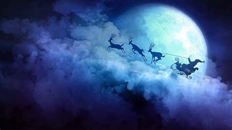 HD wallpaper: christmas, santa claus, sleigh, night, moon, stars, sky ...