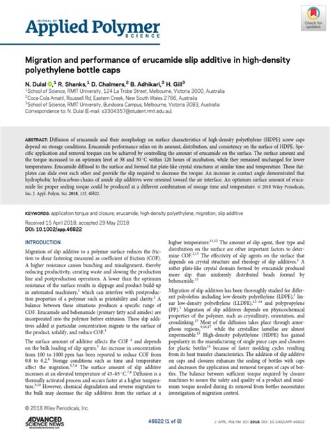 Migration and Performance of Erucamide Slip Additive in High-Density | PDF | Atomic Force ...