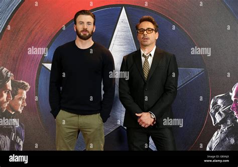 Chris Evans and Robert Downey Jr. (right) attending the Captain America ...