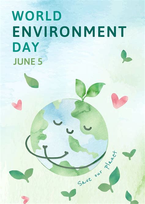 Editable environment poster template vector with world environment day text in watercolor ...