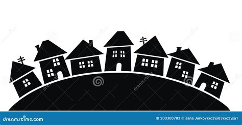 Town, Black Silhouette, Decorative Vector Illustration Stock Vector - Illustration of banner ...