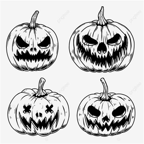 Scary Halloween Pumpkin Vector Design Images, Set Of Illustrations Of ...