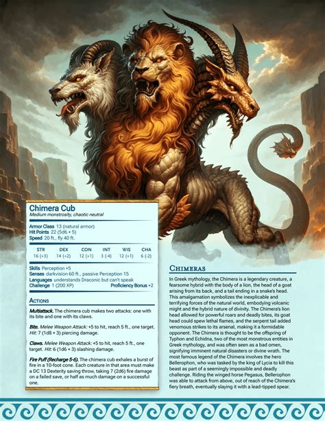 Chimera Cub and Ancient Chimera | 300+ Mythological Creatures for 5E : r/DnDHomebrew