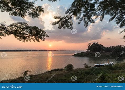 Sunset Over the Mekong River Stock Photo - Image of pakse, sunset: 66818612