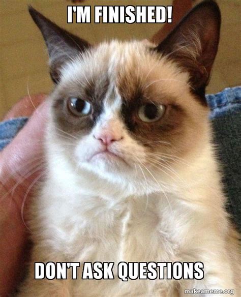 I'M FINISHED! Don't Ask Questions - Grumpy Cat Meme Generator