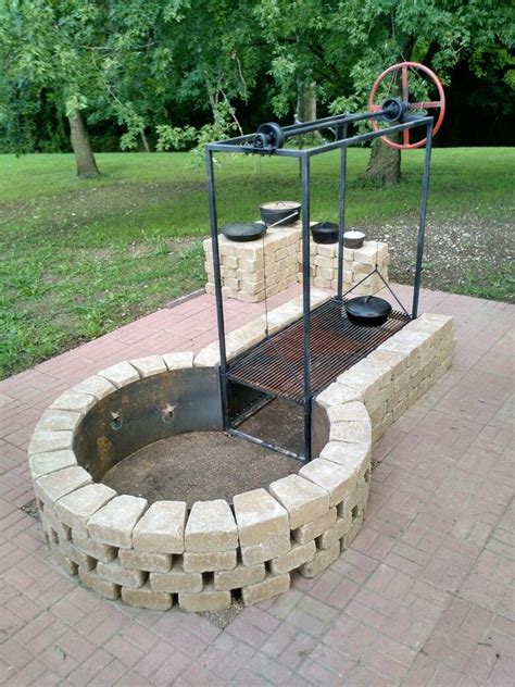 Keyhole fire pit with adjustable grille | Fire pit bbq, Backyard fire ...