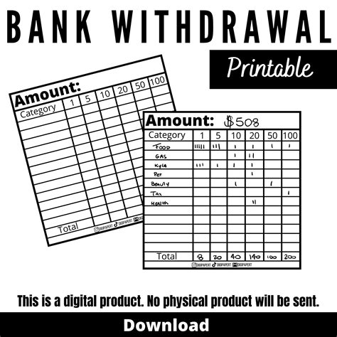 Printable Cash Withdrawal Slip for Cash Envelope Money Envelope System ...