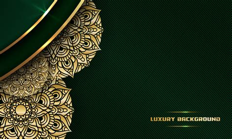 dark green luxury abstract background, mandala decoration with gold outline, vector illustration ...