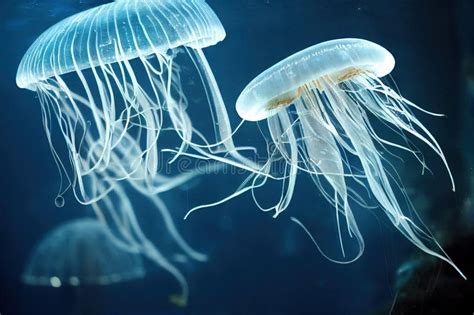 Beautiful Jellyfish Coral Reef Creature on Blue Sea Background. Underwater Marine Wildlife ...