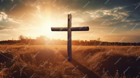 Premium AI Image | Landscape with cross and sunset in the background concept of Jesus Christ and ...